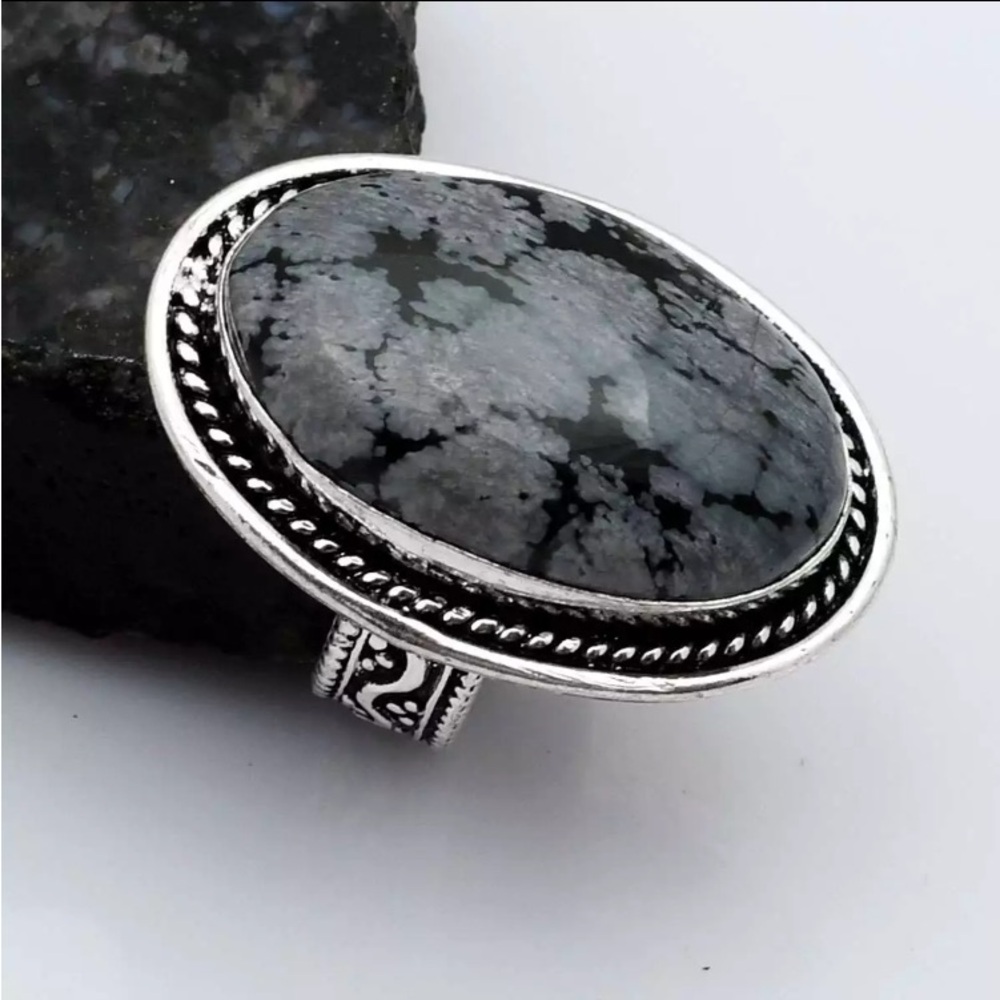 Snowflake Obsidian Gemstone Ring Size-7 Handcrafted In India New With Tags